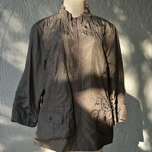 Chico's Crinkled Zip-Front Utility Jacket in Brown